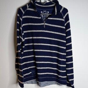 Weird Fish Blue & White Striped Quarter Zip Pullover Jumper XL